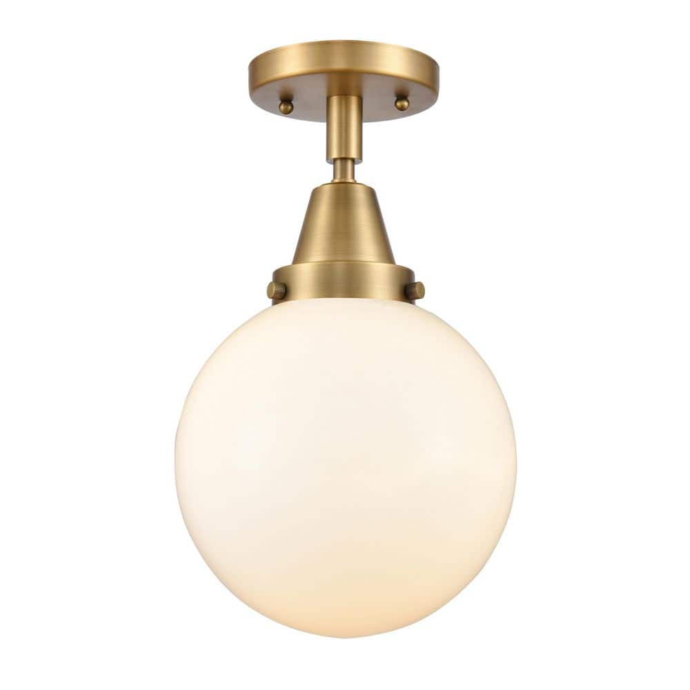 Beacon 8 in. 1-Light Brushed Brass Industrial Flush Mount with Seeded Glass Shade price history on PriceWatchPro