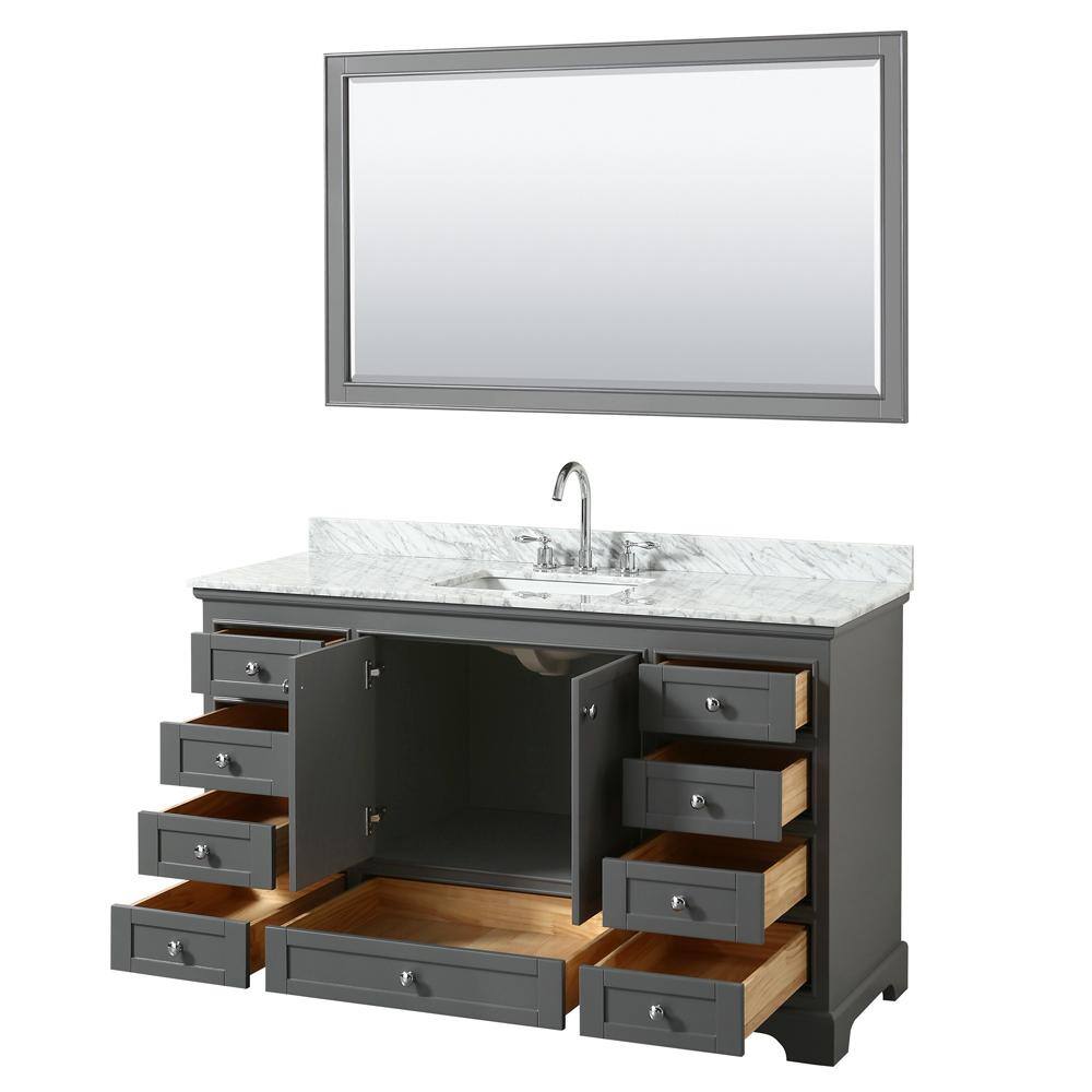Deborah Dark Gray 60'' Single Bathroom Vanity with White Carrara Marble Top and Mirror