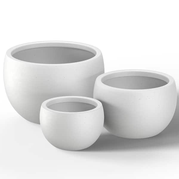 11.5in., 15in., 19in. Dia Crisp White Extra Large Tall Round Concrete Plant Pot/Planter for Indoor & Outdoor Set of 3