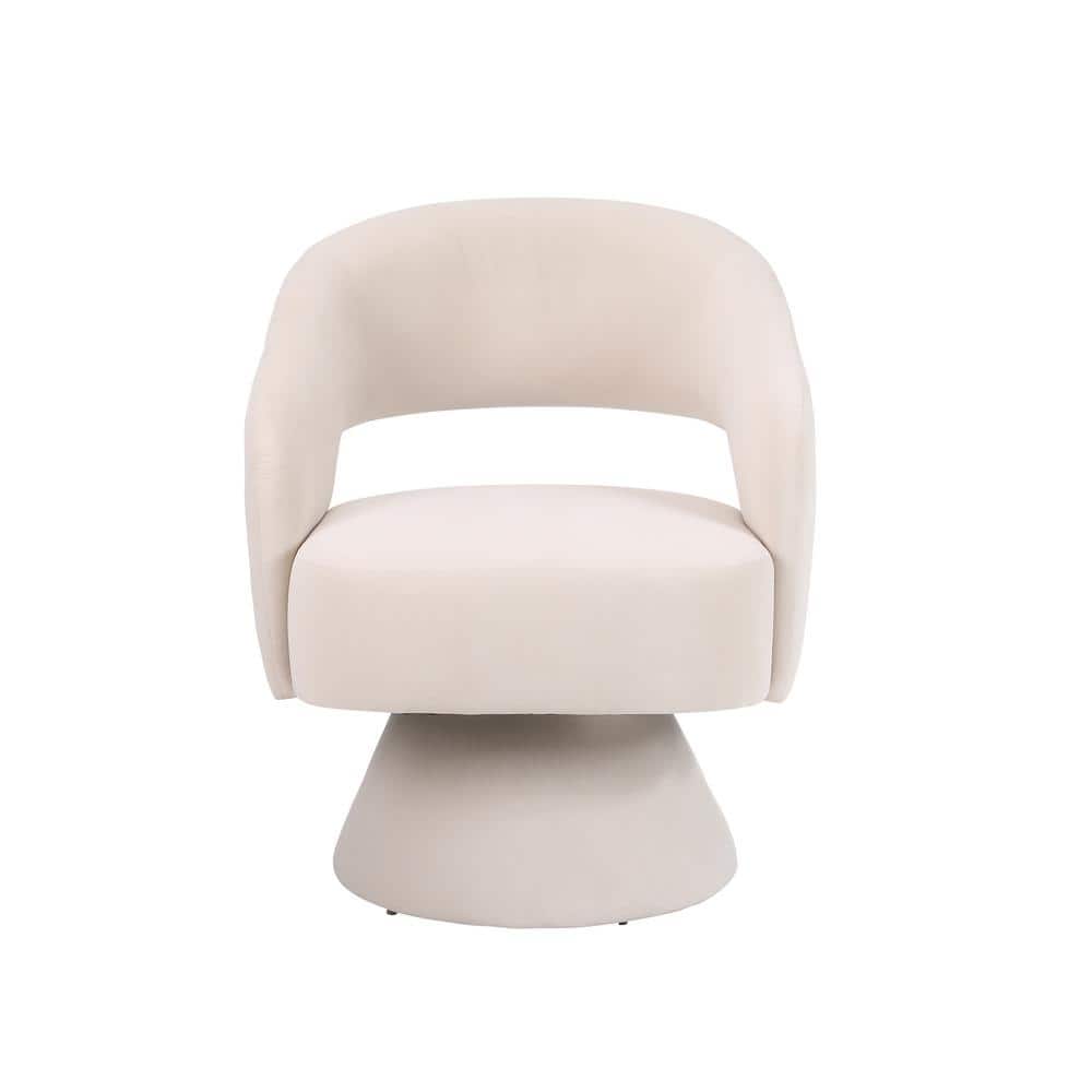 Fabric Upholstered Beige Swivel Accent Chair Armchair Round Barrel Chair Co