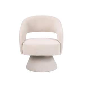 Fabric Upholstered Beige Swivel Accent Chair Armchair Round Barrel Chair Comfy Single Sofa Modern Side Chair