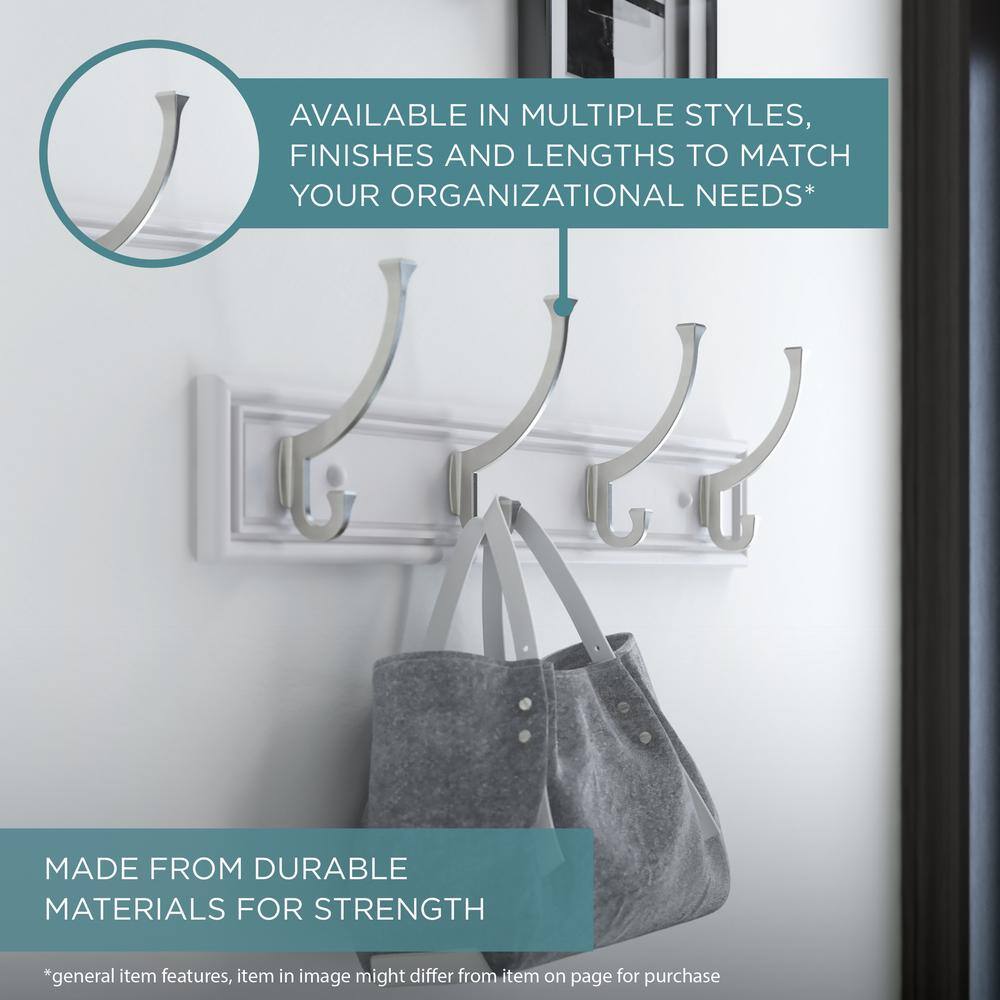 10-inch White and Satin Nickel Scroll Hook Rack
