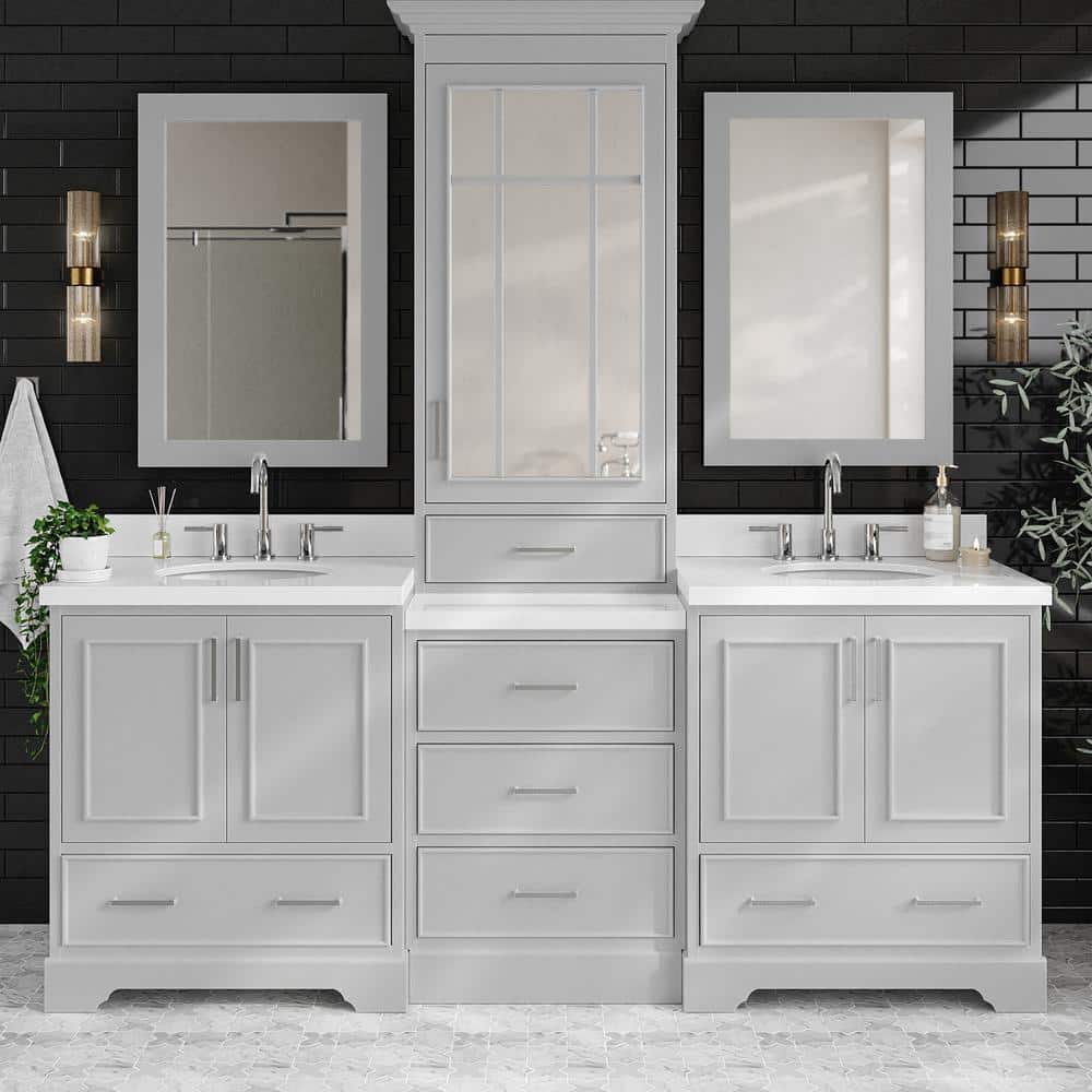 Ariel Stafford 85 in. Double Sink Vanity Set in Grey Gray