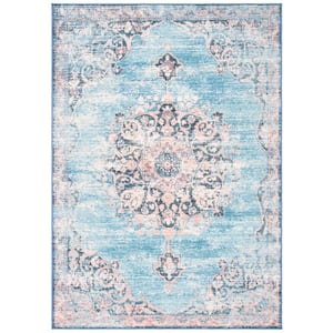 Journey Turquoise/Pink 4 ft. x 6 ft. Machine Washable Distressed Medallion Area Rug
