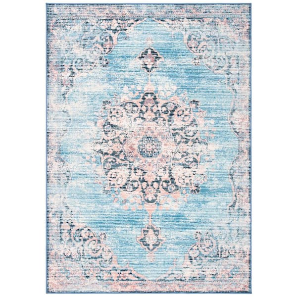 SAFAVIEH Journey Turquoise/Pink 5 ft. x 8 ft. Machine Washable Distressed Medallion Area Rug