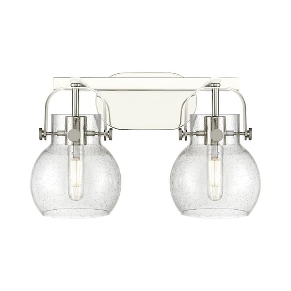 Innovations Pilaster II Sphere 17 in. 2-Light Polished Nickel Vanity Light with Glass Shade