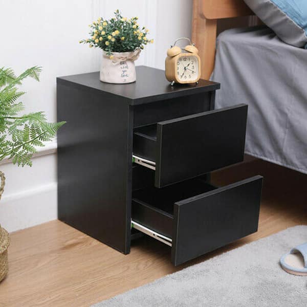 WOODYHOME 2-Drawer Black Nightstand 16.15 in. H x 13 in. W x 12.6 in. D