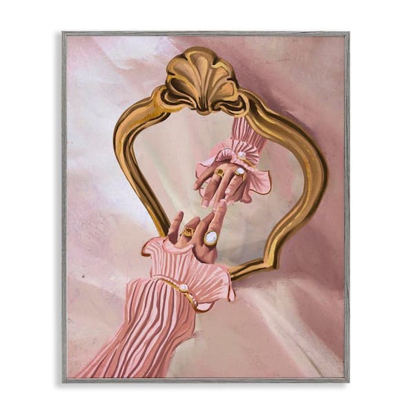 Stupell Industries Chic Hand Mirror Reflection by Svetlana Aleynikova Gray Framed People Giclee Art Print 14 in. x 11 in.