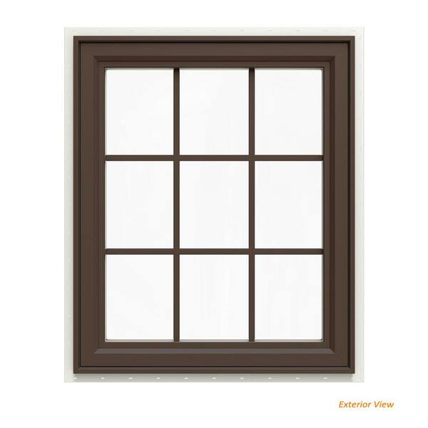 JELD-WEN 29.5 in. x 35.5 in. V-4500 Series Brown Painted Vinyl Left-Handed Casement Window with Colonial Grids/Grilles