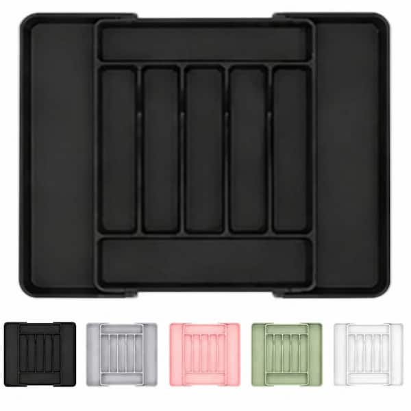 Black BPA-Free Plastic Extra Large Expandable Silverware Organizer Flatware Tray with 7 Compartments