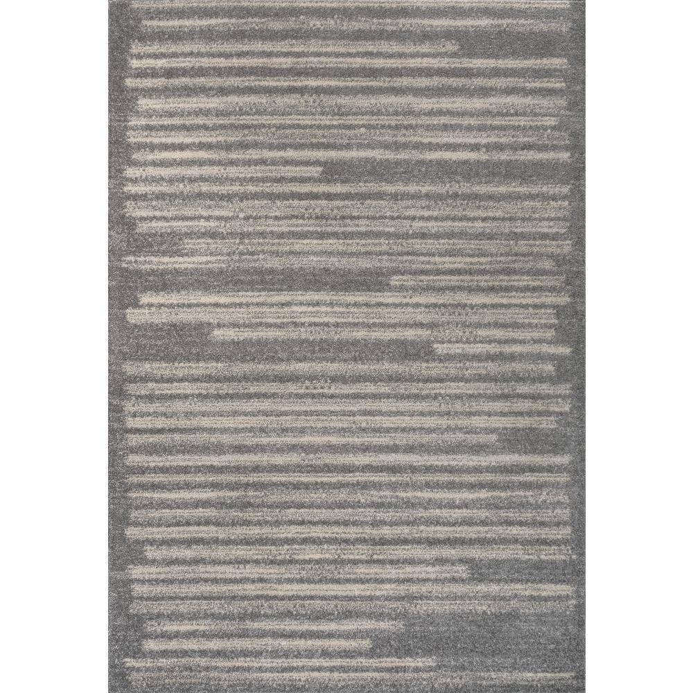 Gray and Cream Rectangular Synthetic Stripe Area Rug 3' x 5'
