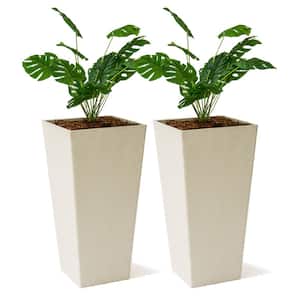 30 in. Tall Modern Square Plastic Planter, Tapered Floor Planter for Indoor and Outdoor, Patio Decor, White (Set of 2)