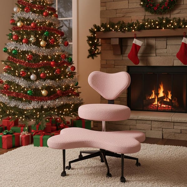 Fabric Ergonomic Cross-Legged Office Chair ADHD Adjustable Office Chair with Back Support and Wheels, Pink