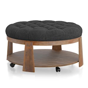 Vorley 41 in. Brushed Natural Tone and Dark Gray Round Wood Coffee Table