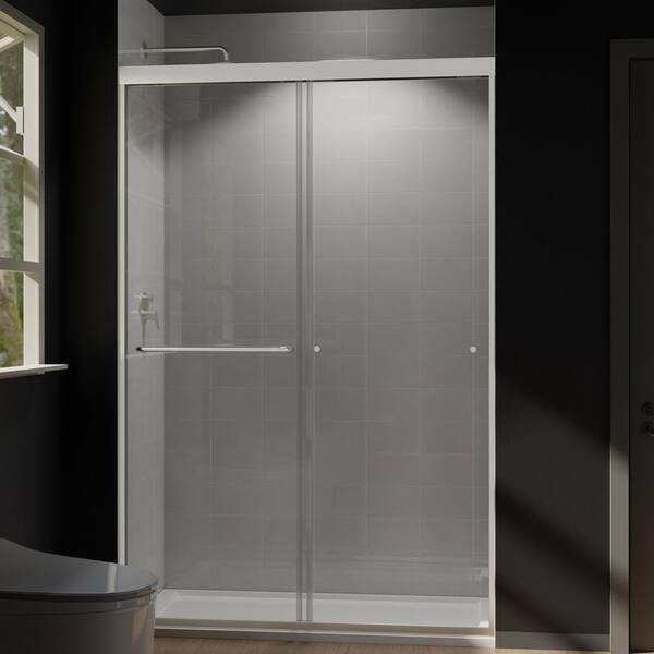 CASAINC 48 in. W x 72 in. H Framed Sliding Shower Door in Brushed Nickel with Tempered Glass