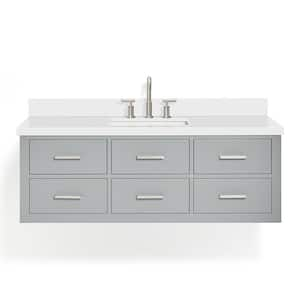 Hutton 55 in. W x 22 in. D x 19.6 in. H Bath Vanity in Grey with Pure White Quartz Top