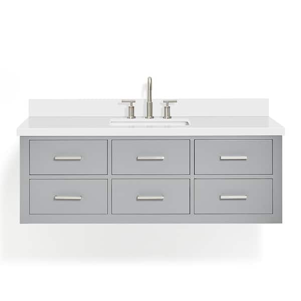 Hutton 55 in. W x 22 in. D x 19.6 in. H Bath Vanity in Grey with Pure White Quartz Top