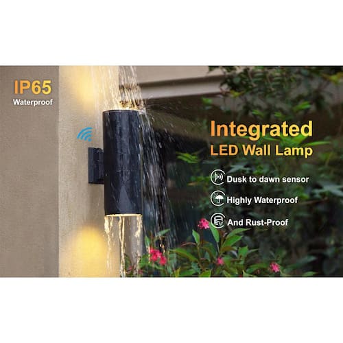 12-Watt Black Dusk to Dawn Cylinder Outdoor Hardwired Wall Lantern Sconce with Integrated LED, 2700K (2-Pack) Lighting