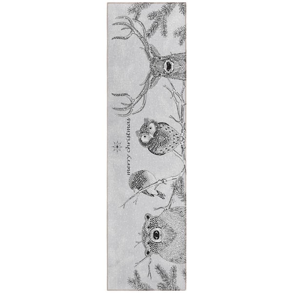 Cozy Winter 2 ft. 3 in. x 7 ft. 6 in. Gray Indoor/Outdoor Washable Area Rug