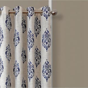 Navy Medallion Blackout Curtain - 52 in. W x 95 in. L