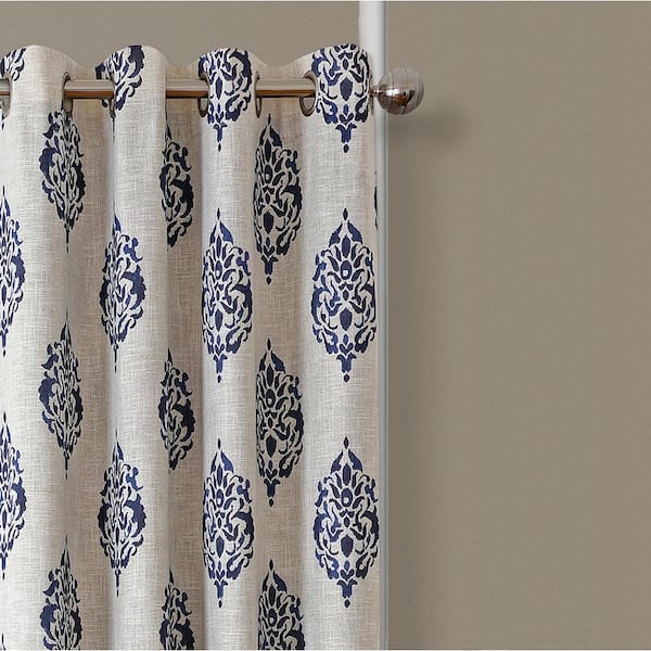 Navara Medallion Room Darkening Window Curtain, Navy - 52"W x 95"L