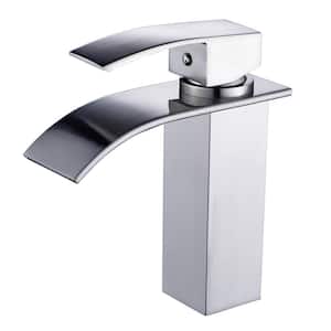 Single Handle Single Hole Waterfall Bathroom Faucet with Valve Modern Brass Bathroom Sink Faucets in Brushed Nickel
