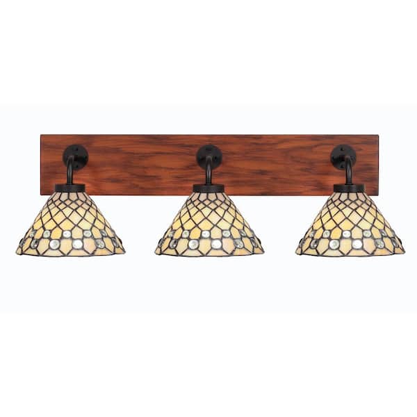 Unbranded Kirby 28 in. 3-Light Matte Black and Painted Wood-look Metal Vanity Light