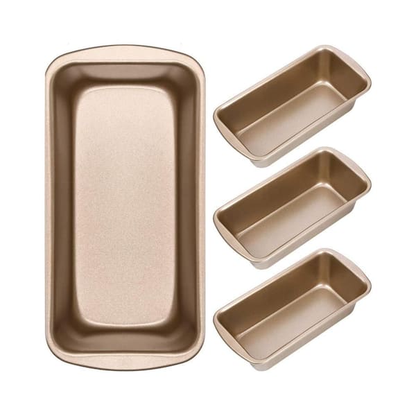 4 Pack Small Loaf Pans for Baking Bread, Non Stick Rectangle Toast Mold, Carbon Steel Baking Tray with Golden Coating