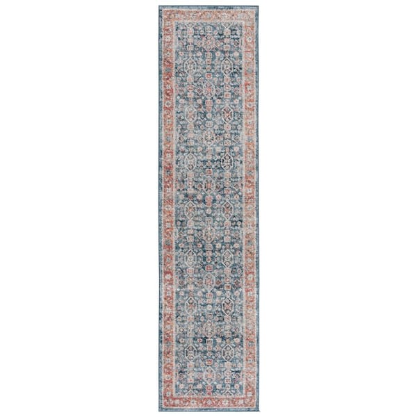 Vintage Tabriz 2 ft. x 8 ft. Blue/Rust Distressed Ornate Border Runner Rug