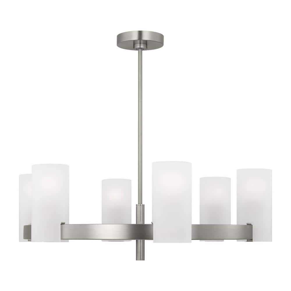 Rhode Brushed Steel 6-Light Chandelier with Etched Glass Shades