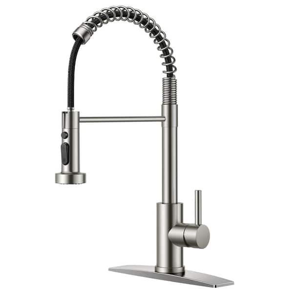 FORIOUS Single Handle Kitchen Faucet with Pull Down Function Sprayer Kitchen Sink Faucet with Deck Plate in Brushed Nicke