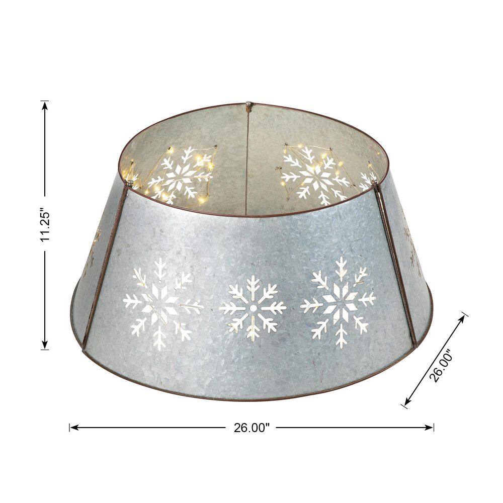 Rustic Silver Snowflake Iron Christmas Tree Collar with Lights