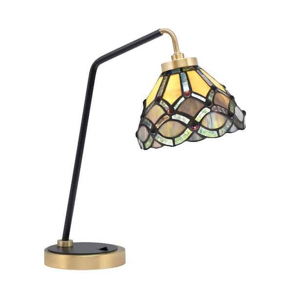Toltec Lighting Delgado 16.5 in. Matte Black and New Age Brass Desk Lamp with Grand Merlot Art Glass