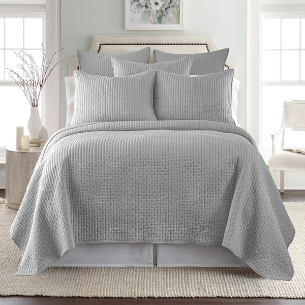 LEVTEX HOME Cross Stitch Lt Grey Solid Cotton 26 in. x 26 in. Euro Sham (Set of 2)