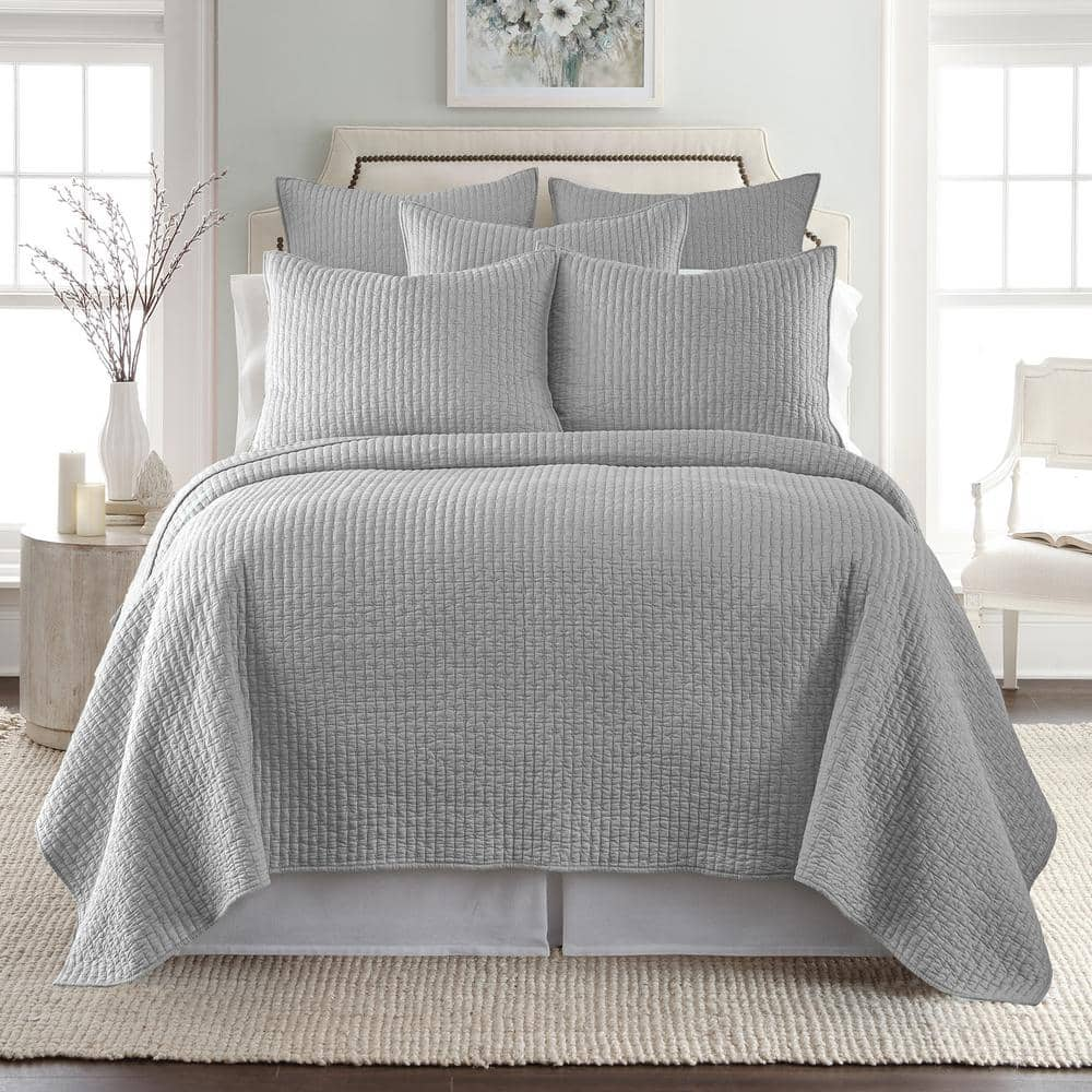 Levtex Home Cross Stitch Lt Grey Solid Cotton 26 in. x 26 in. Euro Sham ...