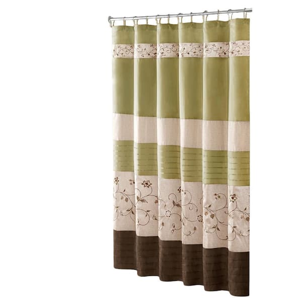 Afoxsos 72 in. W x 72 in. L Faux Silk Embroidered Floral Polyester Shower Curtain in Green