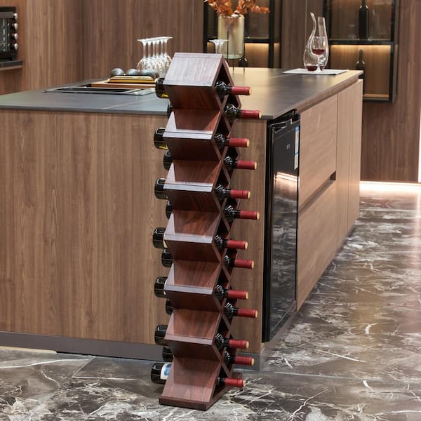 Unbranded 12-Bottle Classic and Rustic Walnut Pine Vertical Z Wine Rack for Home and Living Room