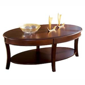Troy 48 in. Medium Cherry Large Oval Wood Coffee Table with Shelf