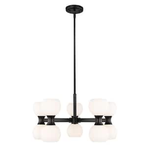 Artemis 10 Light Matte Black Shaded Chandelier Light with Matte Opal Glass Shade with No Bulbs Included