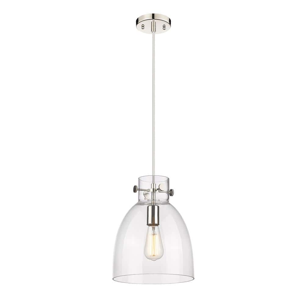 Newton Bell 100-Watt 1 Light Polished Nickel Shaded Pendant Light with Clear glass Clear Glass Shade price history on PriceWatchPro