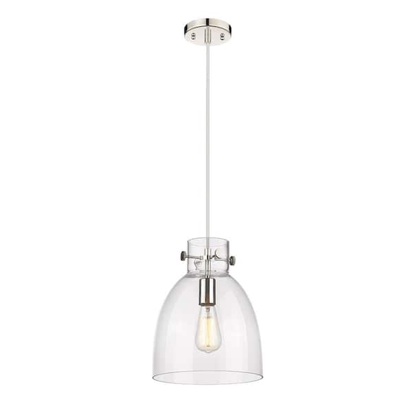Innovations Newton Bell 100-Watt 1 Light Polished Nickel Shaded Pendant Light with Clear glass Clear Glass Shade