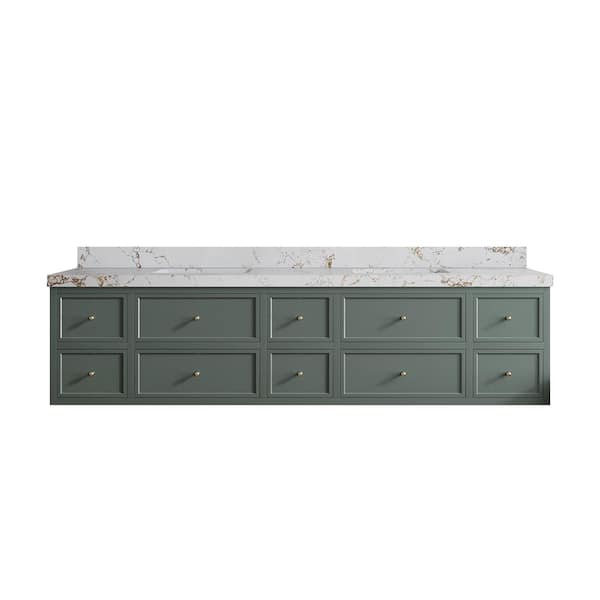 Willow Collections Roswell 84 in. W x 22 in. D x 36 in. H Double Sink Bath Vanity in Pewter Green with 2 in. Viola Gold qt. Top