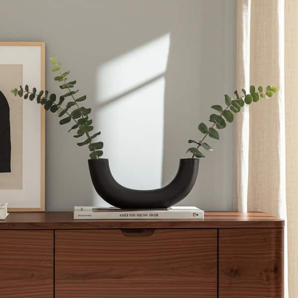 5 in. Black Stoneware Half Circle Decorative Vase
