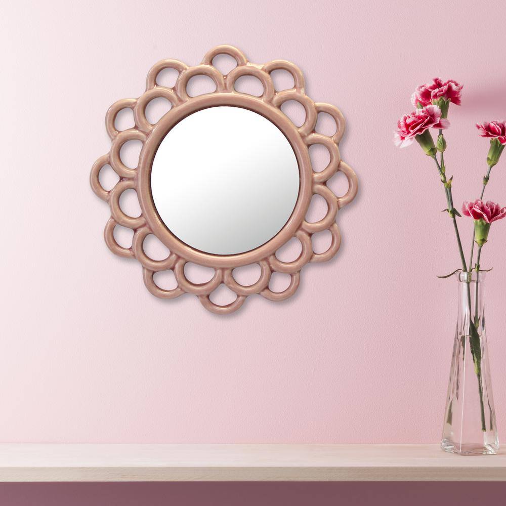 9" Round Dusty Rose Ceramic Cutout Wall Mirror
