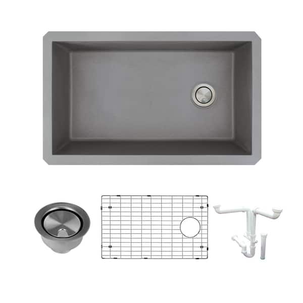 Transolid Radius All-in-One Undermount Granite 32 in. Single Bowl Kitchen Sink in Grey