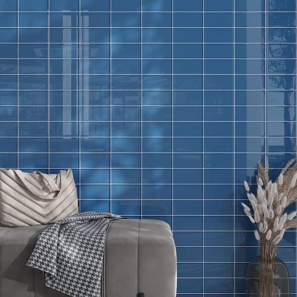 Apollo Tile Ocean Blue 3 in. x 6 in. Polished Glass Mosaic Tile (5