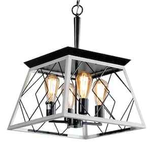 Farmhouse White Metal Solid Geometric Dimmable 4-Light Chandeliers Height Adjustable