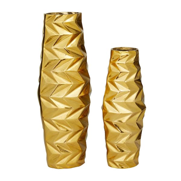 Litton Lane 20 in., 15 in. Gold Aluminum Metal Geometric Decorative Vase (Set of 2)