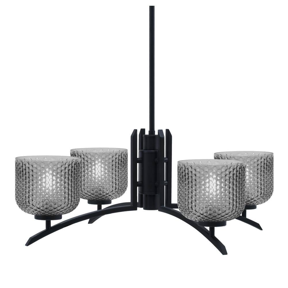 Siena 27.5 in. 4 Light Matte Black Chandelier with Smoke Textured Glass Sha