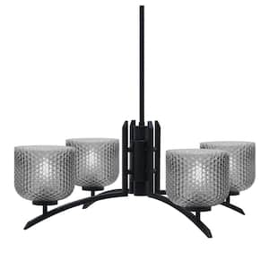 Siena 27.5 in. 4 Light Matte Black Chandelier with Smoke Textured Glass Shades